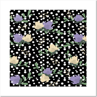 Purple Flower Polka Dot Pattern Posters and Art